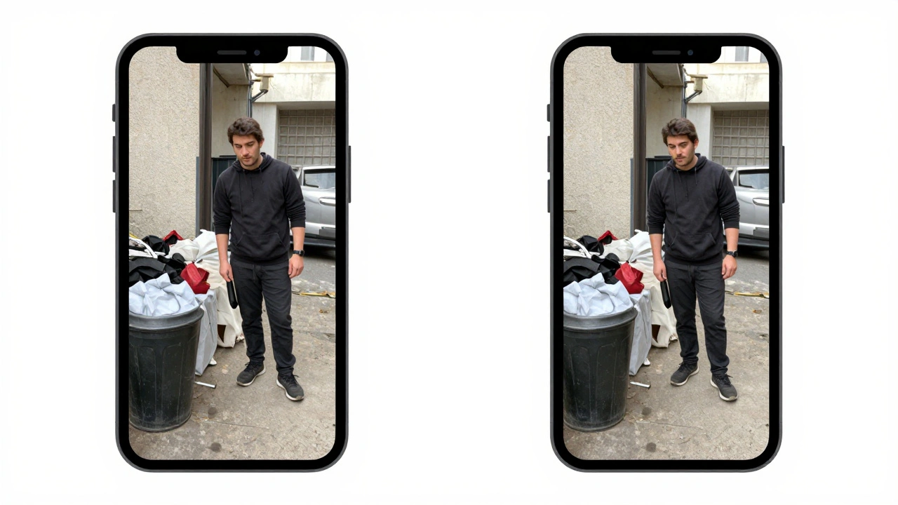 Before and after comparison of a photo with clutter removed by Apple's Clean Up tool.