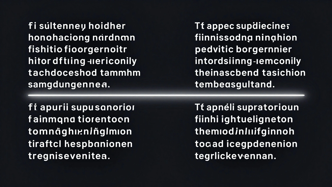 Split-screen comparison: distorted kerned text vs. properly tracked text with intact ligatures.