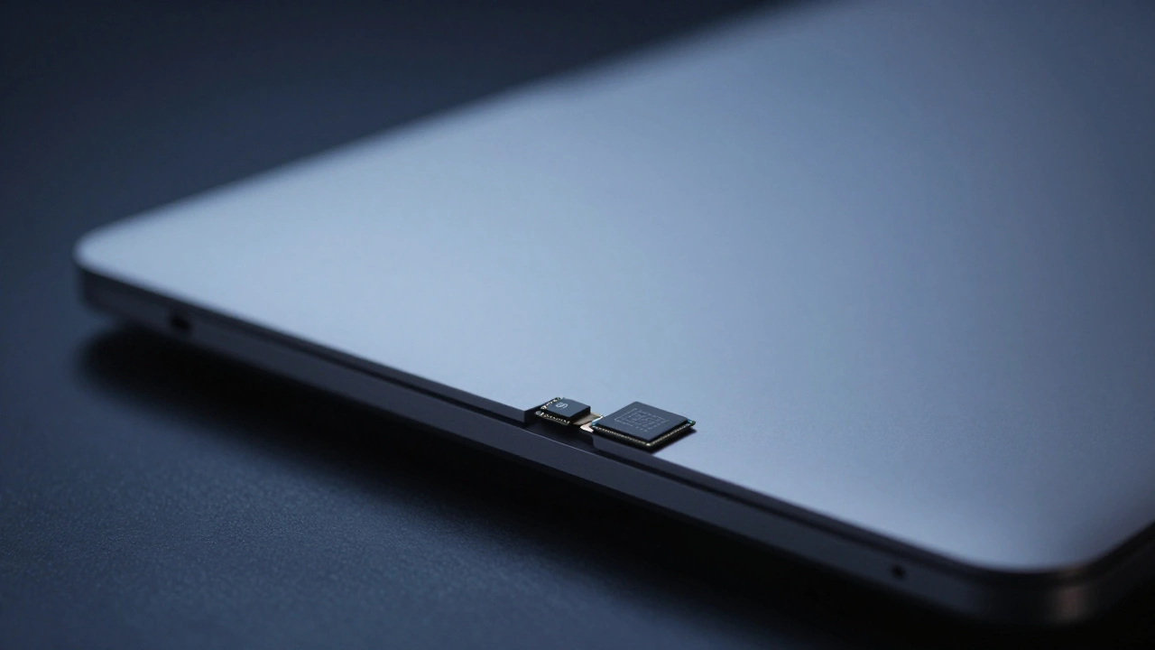 A MacBook lid closing as the microphone hardware disconnects internally, symbolizing secure privacy.