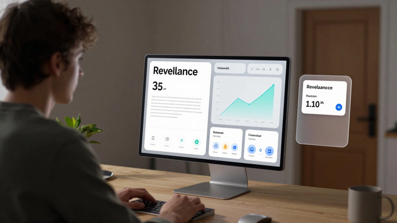A spatial widget in VisionOS floating above a desk, adapting detail level as a user leans closer, using system-integrated glass texture and lighting.