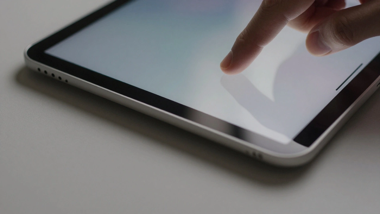 An iPad Dock with dynamic shadow and edge sharpening as a finger approaches, no borders or outlines.