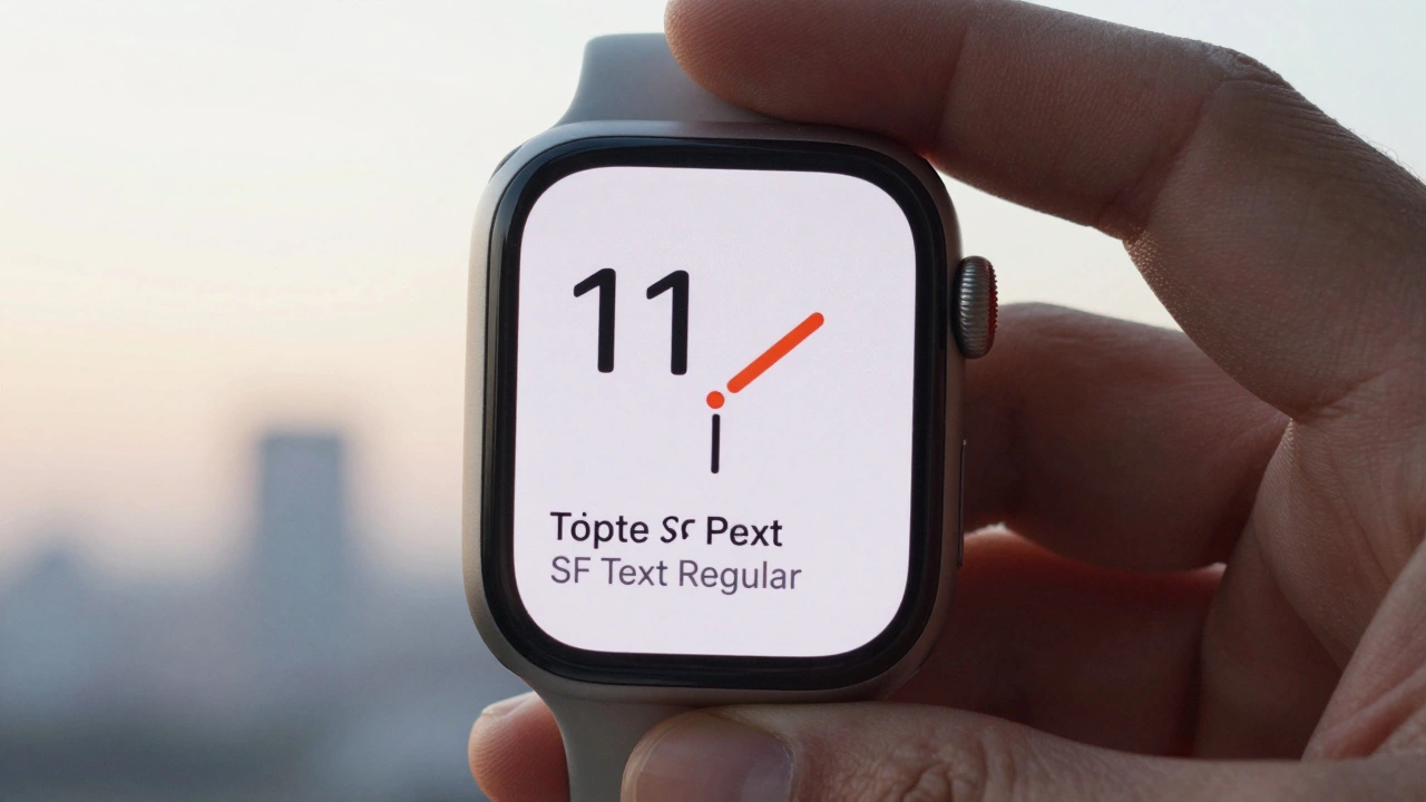 Apple Watch face with tiny, highly legible 11pt text clearly displaying letterforms I, l, and 1.