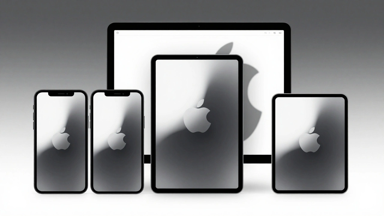 Identical button animation occurring with consistent motion and shadow across iPhone, iPad, and Mac screens.