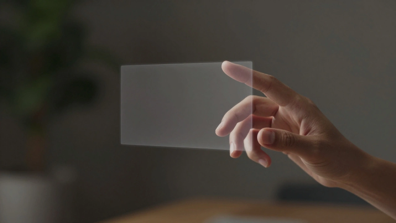 A visionOS spatial alert gently appearing near a user's hand in a 3D environment without blocking the view.