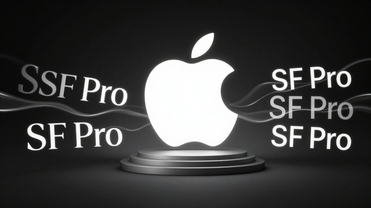 Serif letterform on pedestal surrounded by flowing sans-serif characters in dark setting.