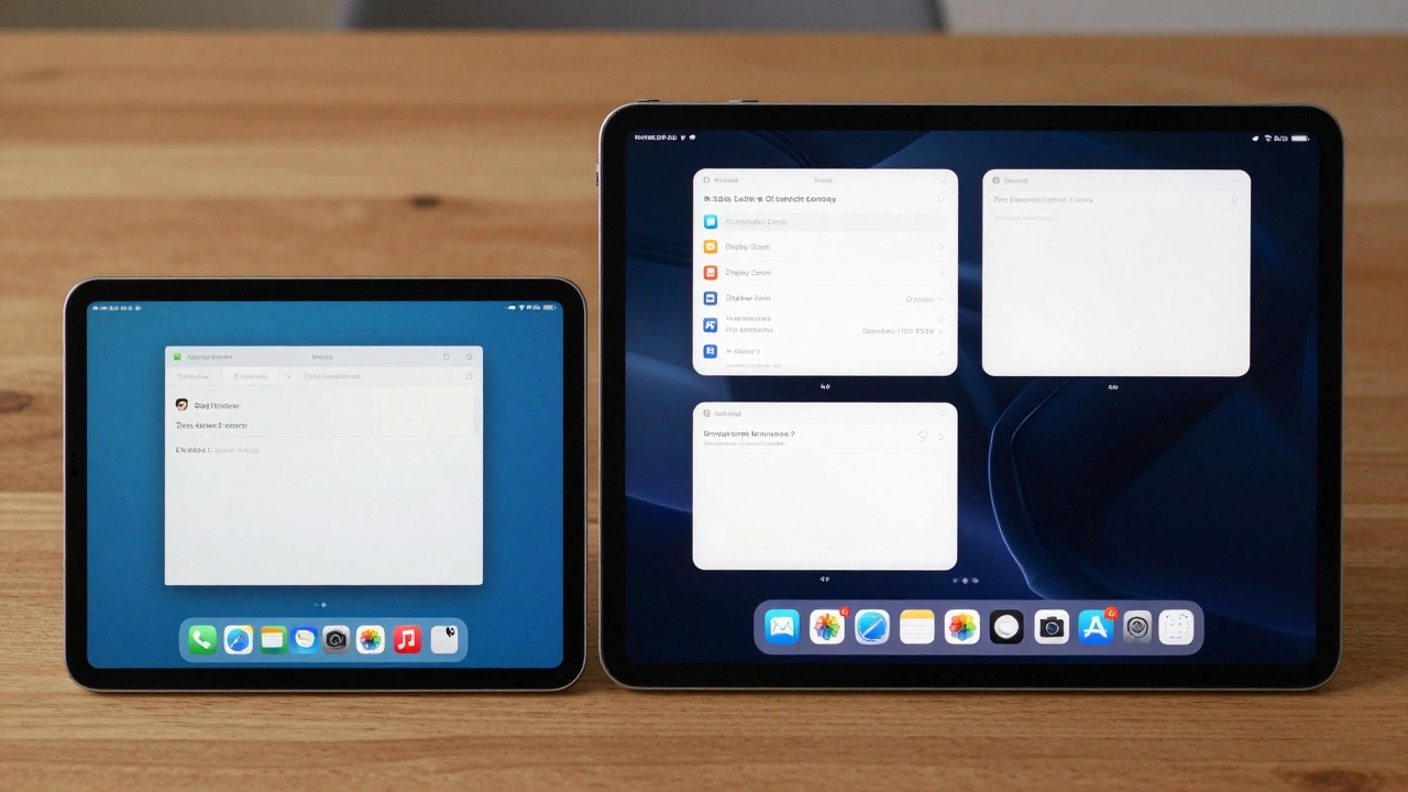 11-inch and 12.9-inch iPads side by side, showing how screen size affects Stage Manager window spacing.