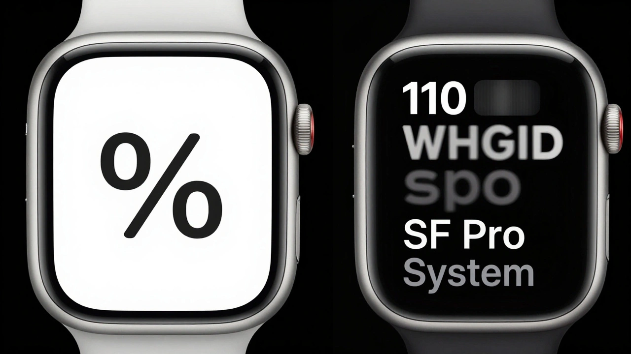 A comparison of a clear Apple Watch label versus a blurred, misaligned custom font version.