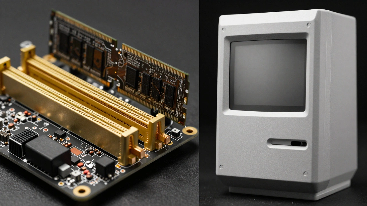 Close-up comparison of open expansion slots versus sealed computer casing