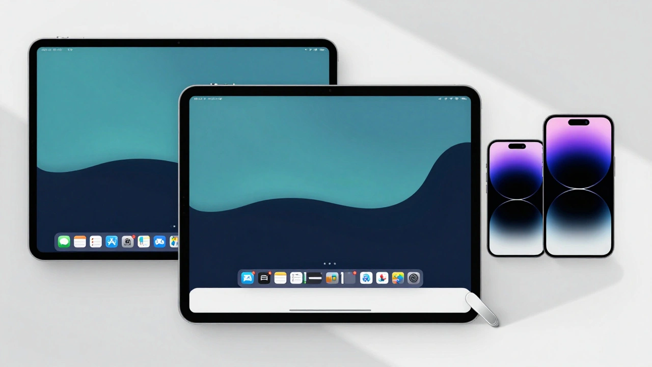 Close-up of an iPad's corner with quarter-circle handle being dragged to snap an app window into a preset size.