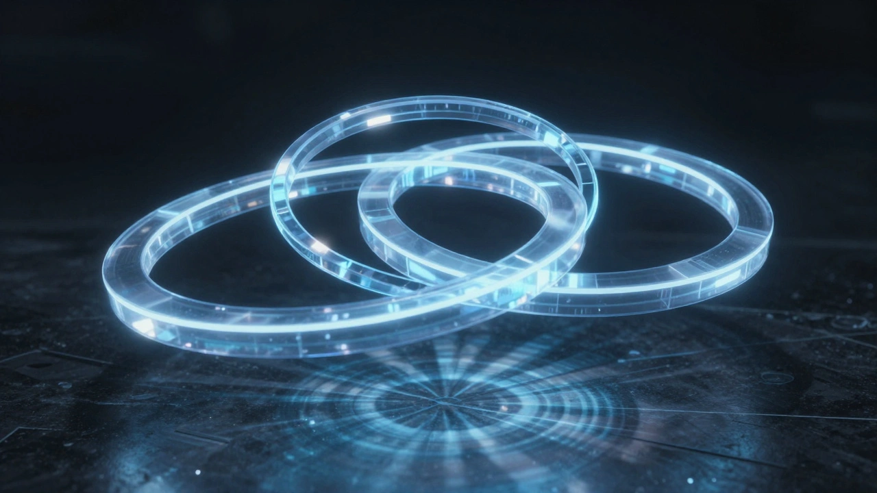 Three glowing rings representing design principles on dark surface