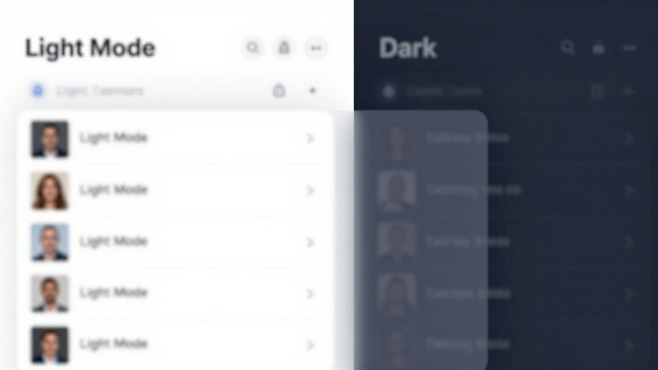 Comparison of a mobile app interface in light mode and dark charcoal gray mode