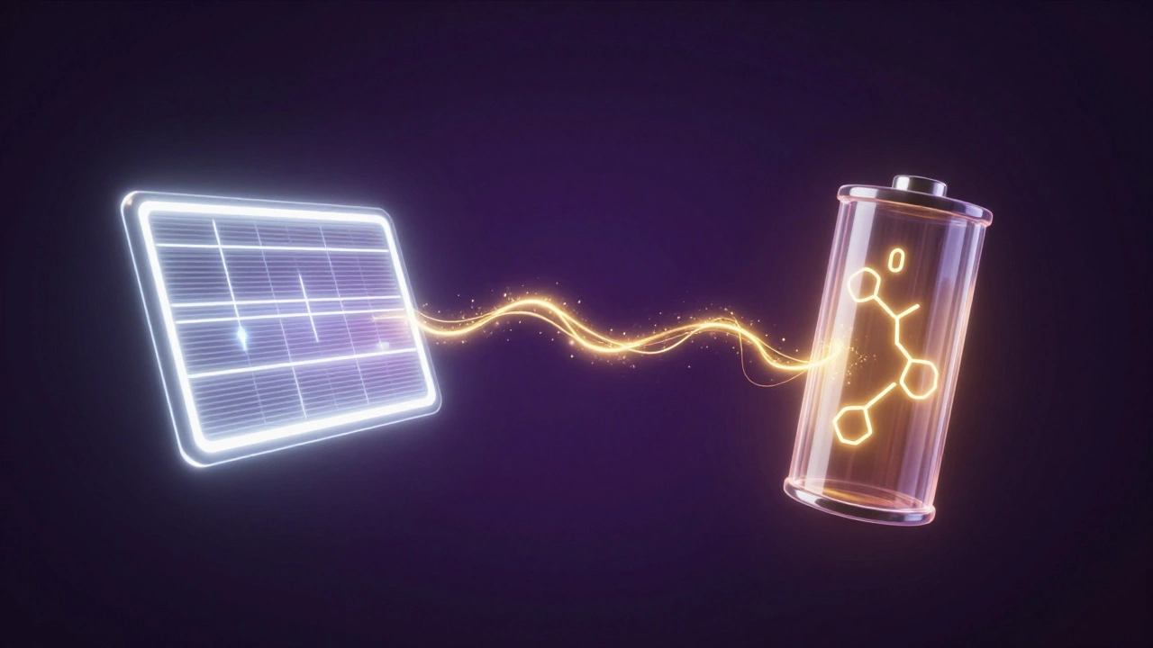 Conceptual art of a glowing screen connected to a battery cell symbolizing power consumption