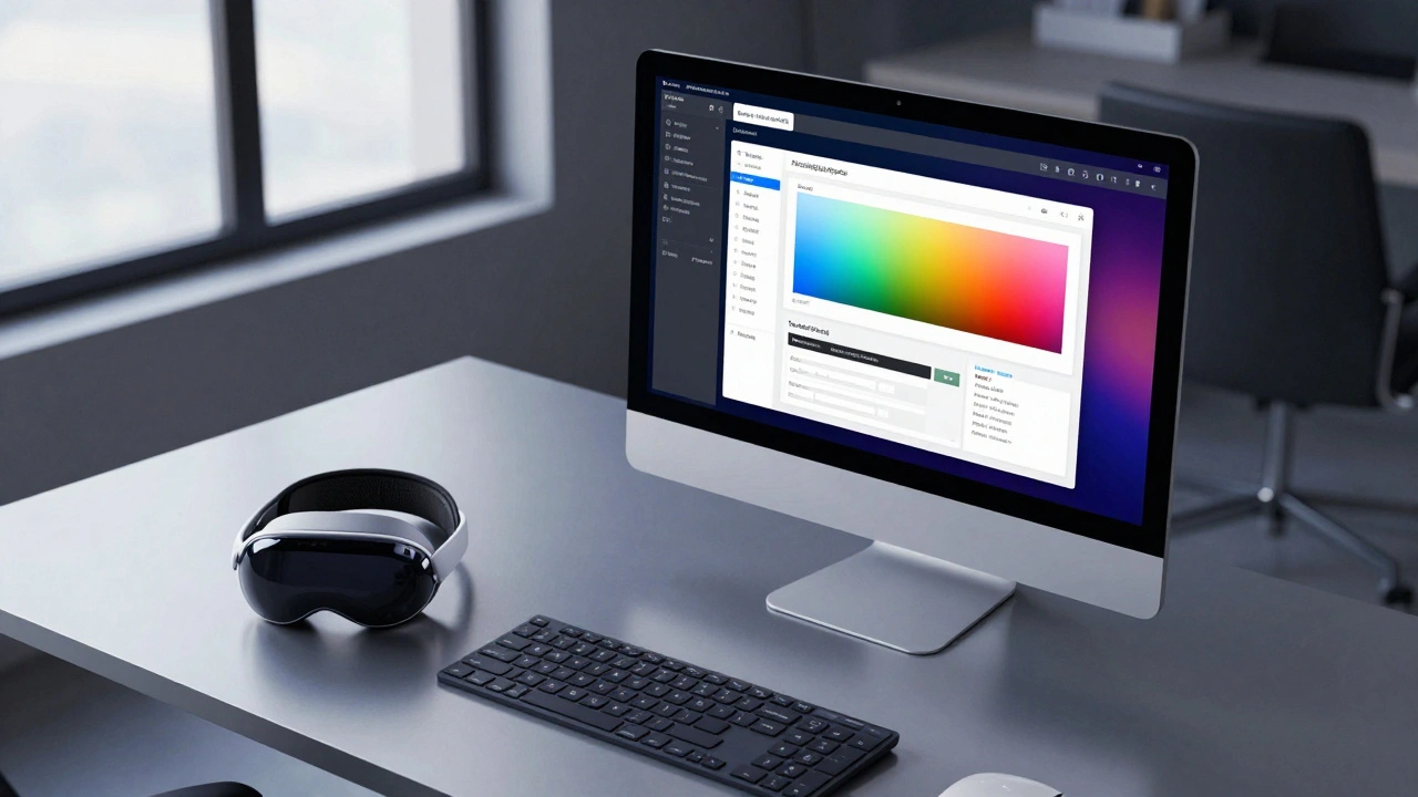 Designer using accessibility tools on a Mac with a Vision Pro headset