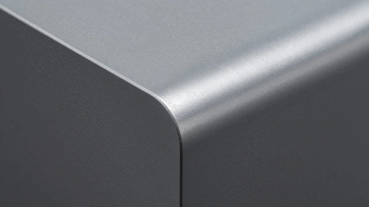 Macro view of bead-blasted anodized aluminum in Space Gray with a matte professional finish.
