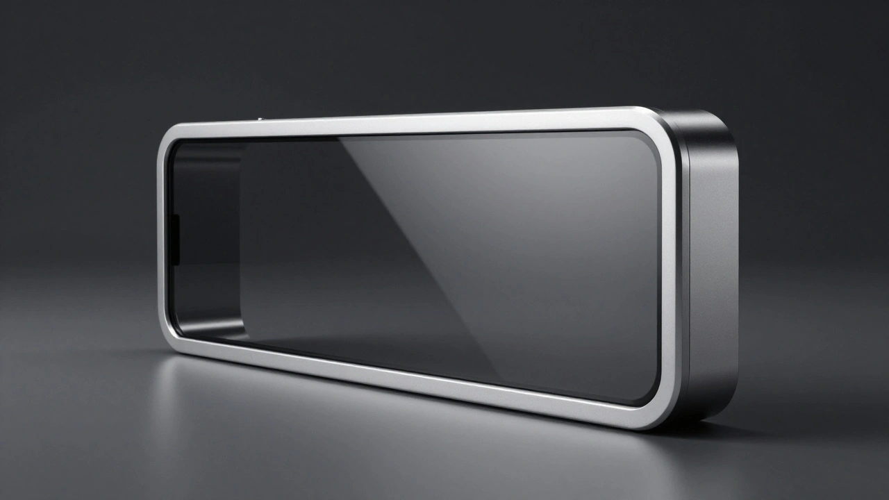 Side profile of a modern device featuring a seamless glass and unibody metal construction.