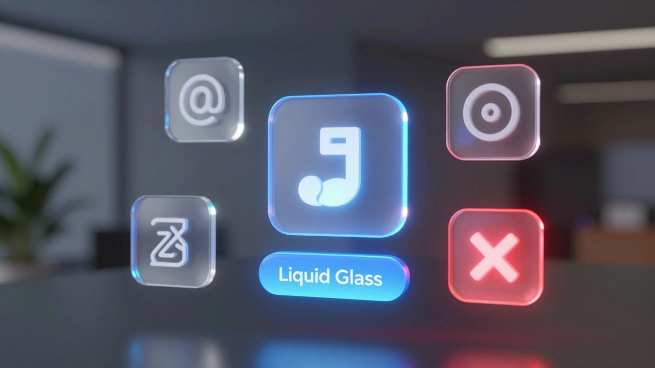 Translucent glass-style 3D icons floating in a spatial computing environment