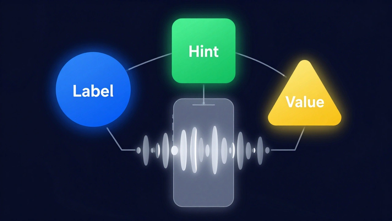 Abstract graphic of Label, Hint, and Value accessibility attributes