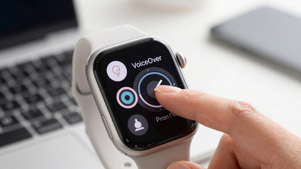 Close-up of Apple Watch Digital Crown with VoiceOver focus indicator