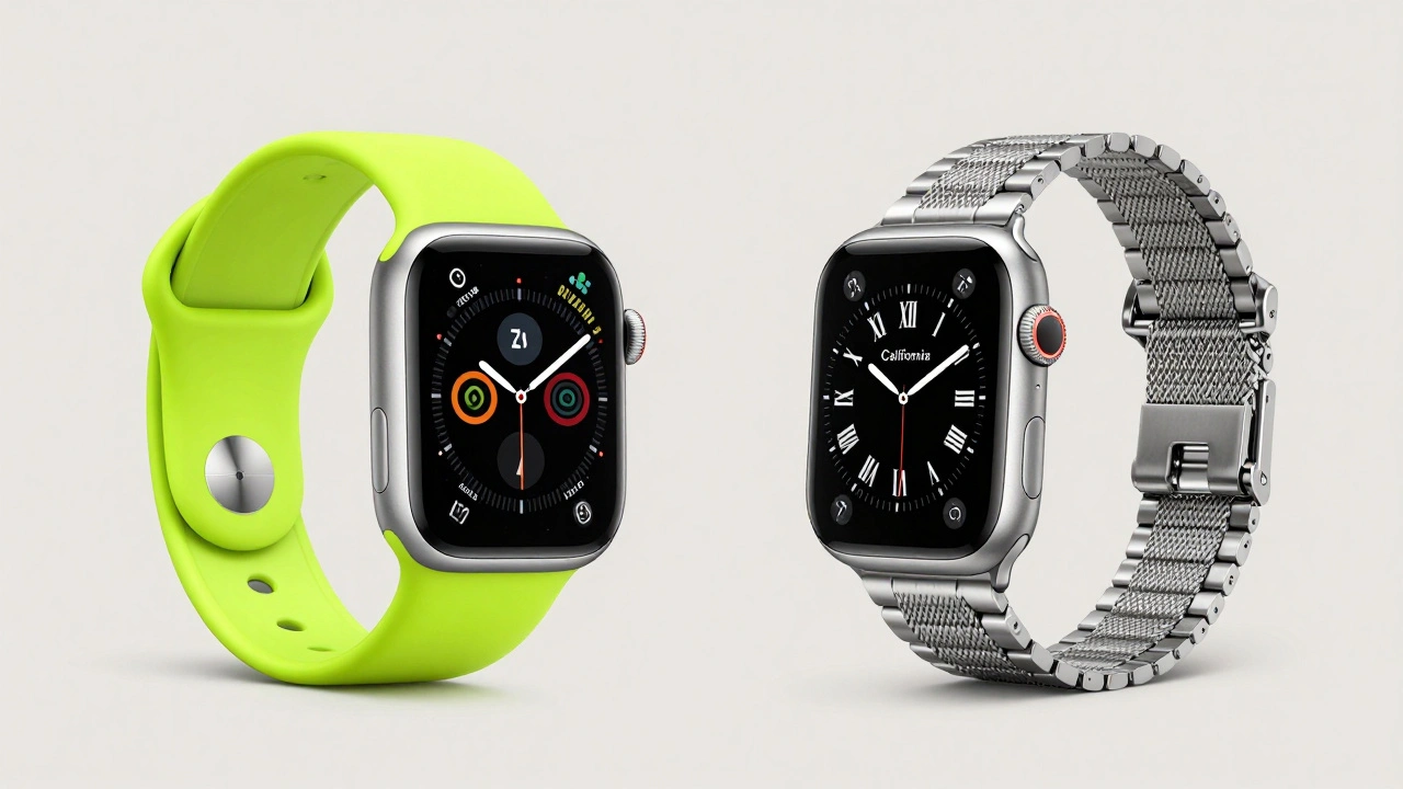 Comparison of rugged vs elegant Apple Watch bands and faces