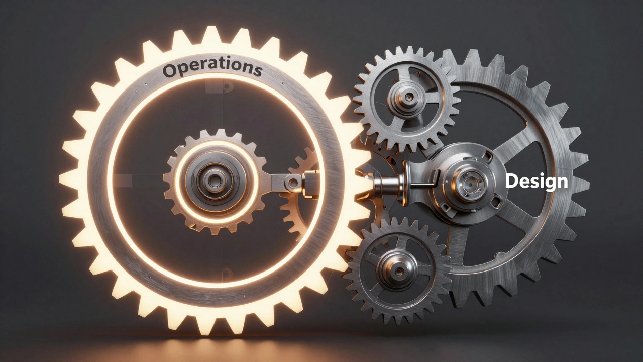 Gears and mechanisms symbolizing operations-led design strategy