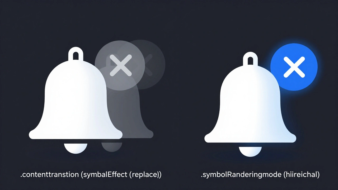 Icons morphing smoothly between states with hierarchical colors