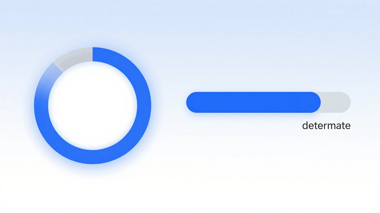 Illustration comparing circular indeterminate and linear determinate progress bars.