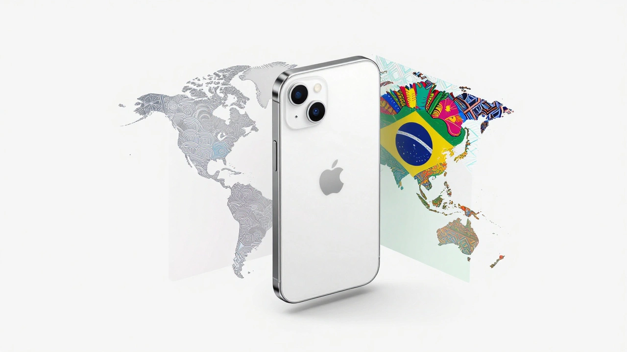Wireframe iPhone surrounded by colorful layers representing different global cultures.
