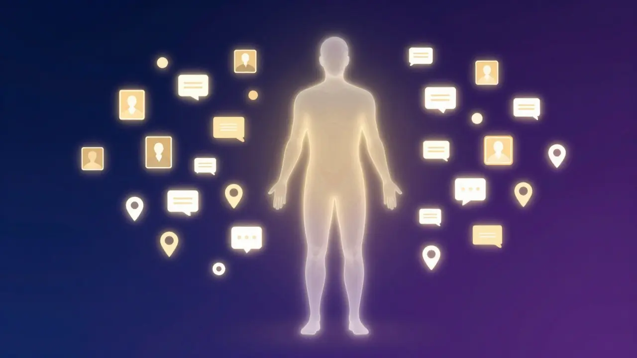 Abstract art showing data contained within a human silhouette, representing privacy
