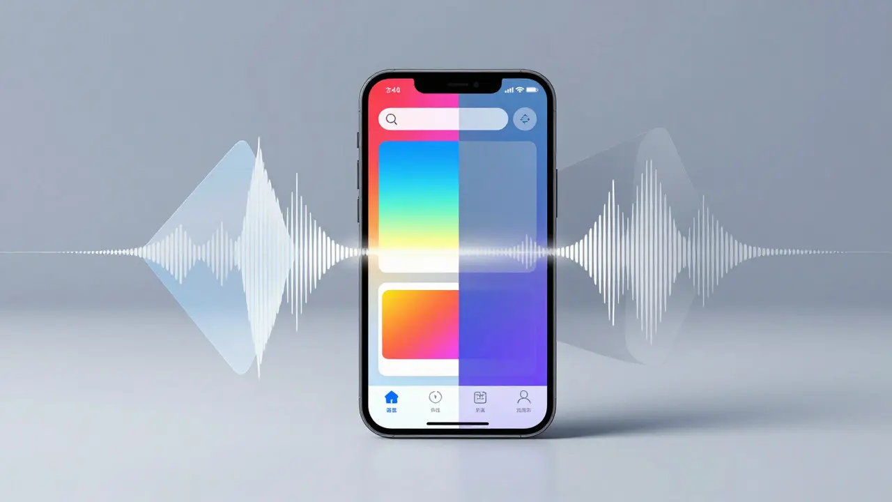 Abstract illustration comparing standard color display with monochromatic vision simulation