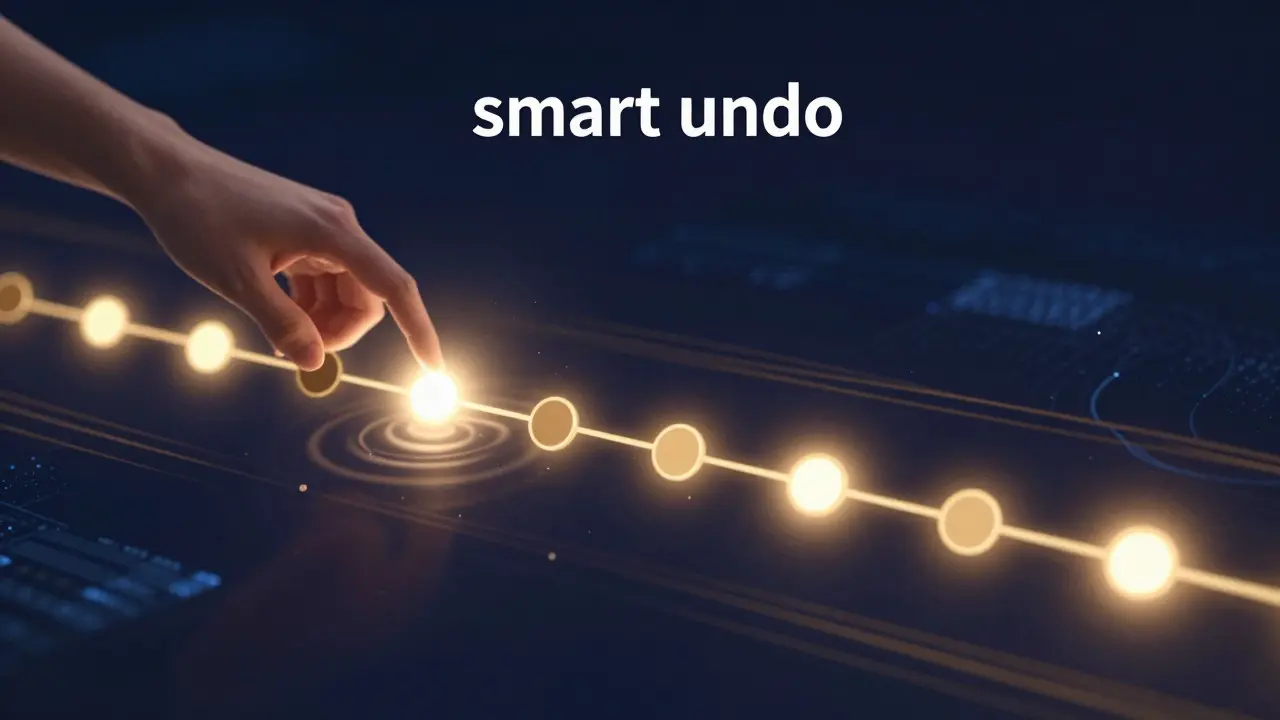 Abstract illustration of a timeline with selectable nodes representing smart undo