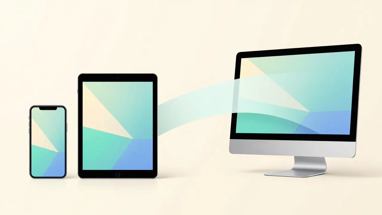 Abstract illustration of connected Apple devices showing seamless cross-platform consistency