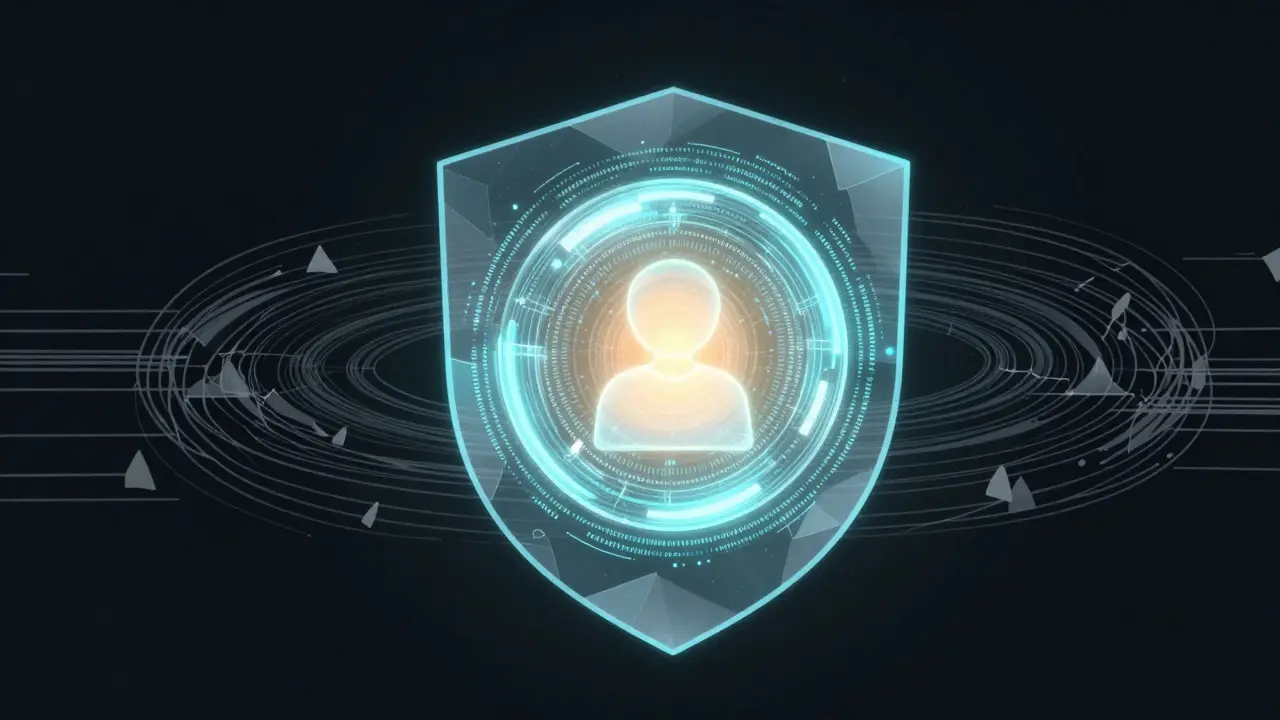 Abstract illustration of data protected within a glowing crystal sphere