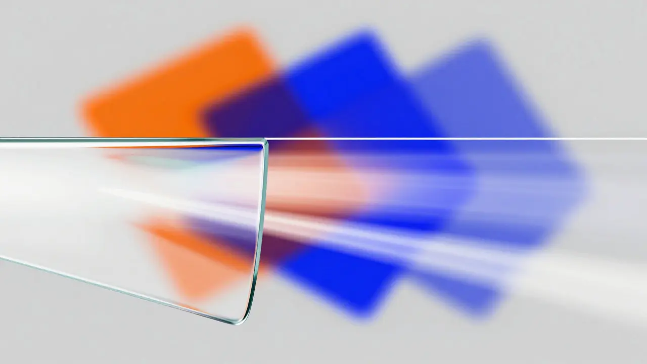Abstract illustration of light bending through a glass-like digital interface layer