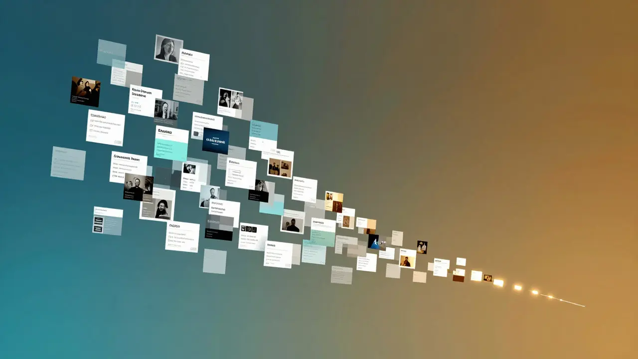 Abstract illustration showing chaotic visual grids transforming into a linear stream of light