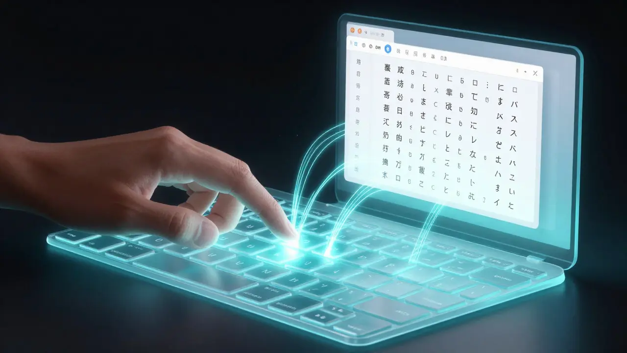 Abstract visualization of IME converting keystrokes into Asian characters via light streams