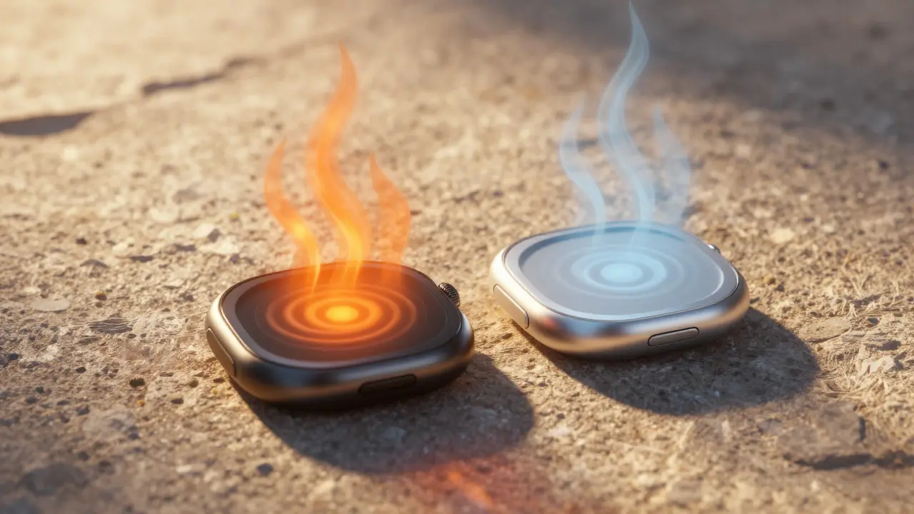 Artistic visualization of heat emission from steel and aluminum watch cases