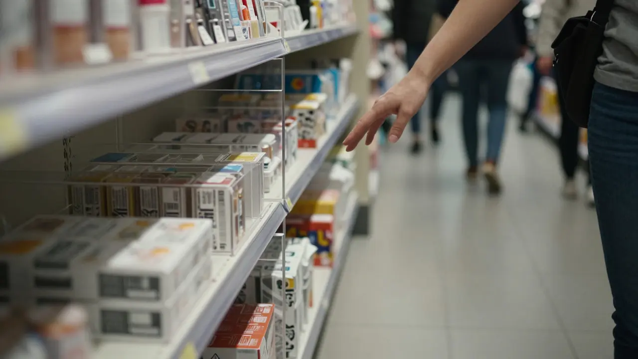 Close-up of durable retail fixtures and buffer zones designed for high-traffic safety.