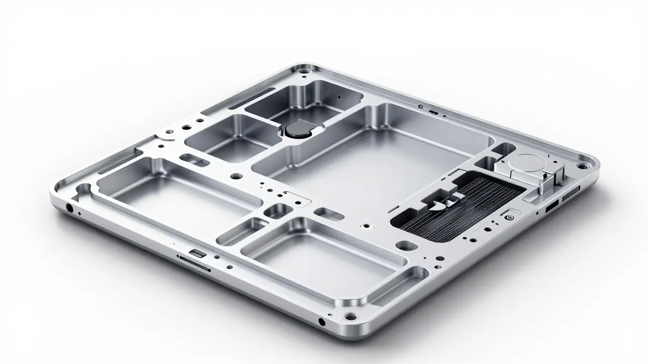 Cross-section view of milled laptop chassis internals