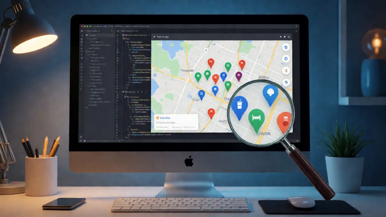 Developer view of map app with icon-based accessibility cues