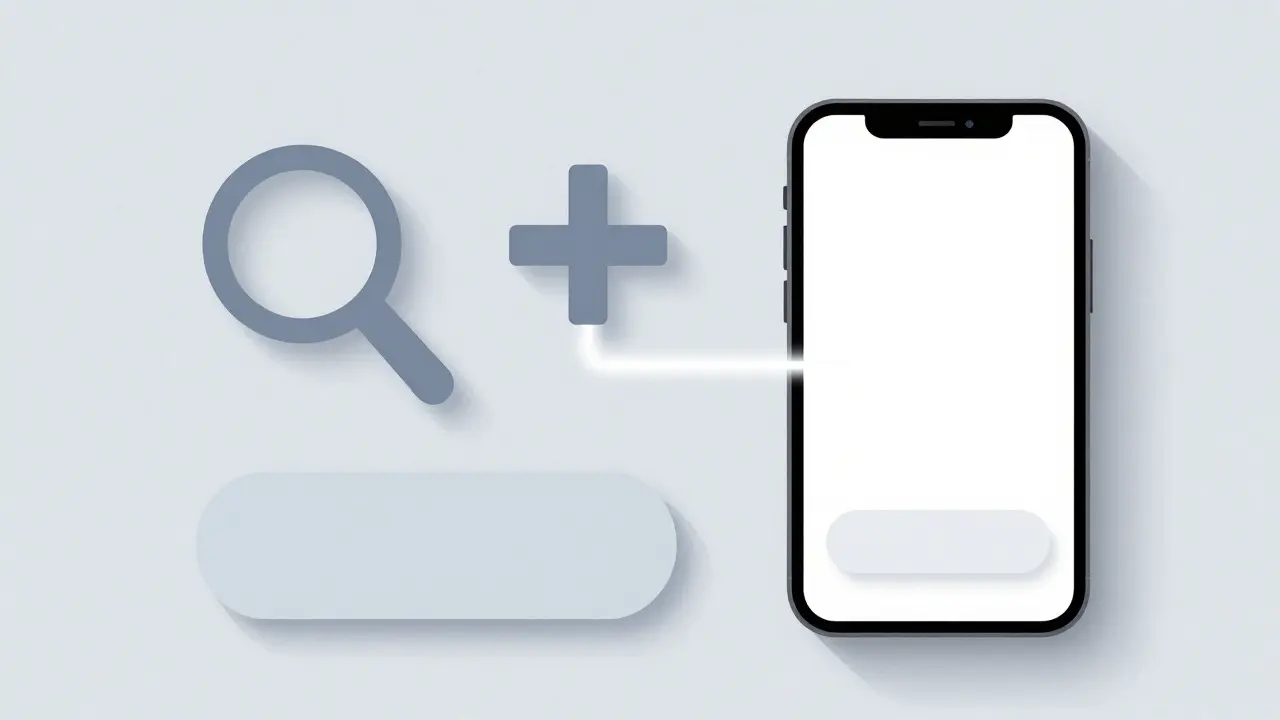 Flat-lay illustration of abstract UI icons and a phone symbolizing clear user guidance and design principles