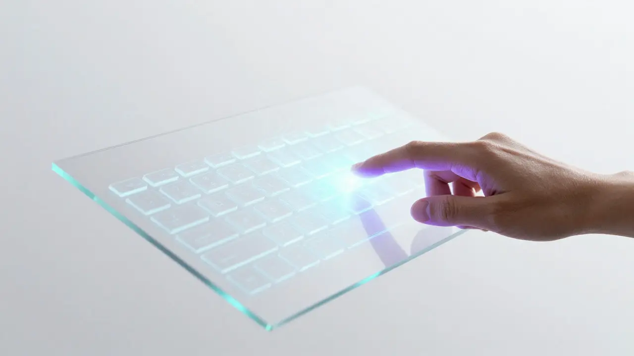 Futuristic glass panel with glowing haptic field lines