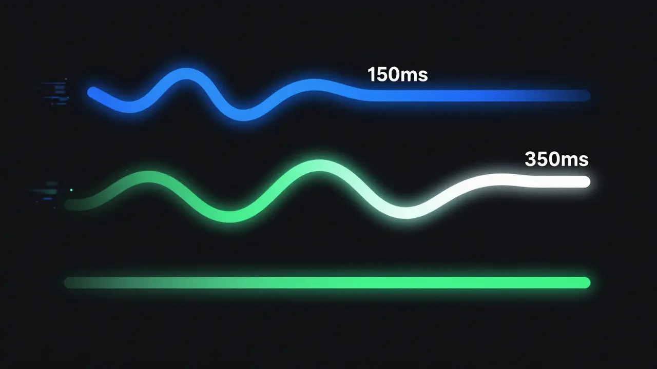 Glowing ribbons on dark background visualizing different motion curves