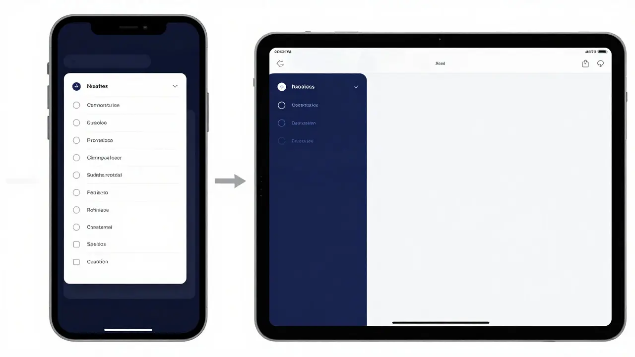 Illustration comparing slide-out phone sidebar and persistent tablet sidebar