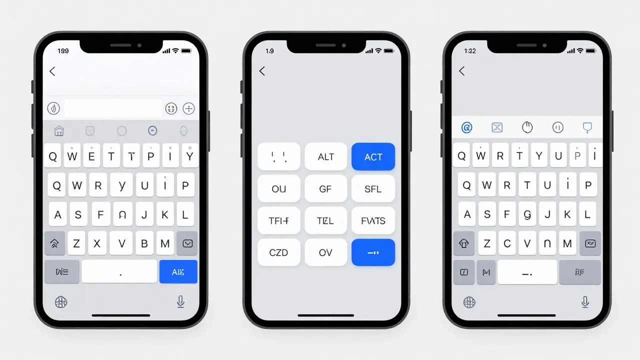 Illustration comparing standard, numeric, and email keyboard layouts on a phone screen