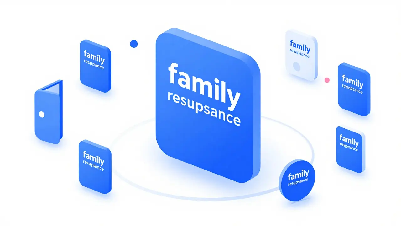 Isometric illustration of design cards showing family resemblance