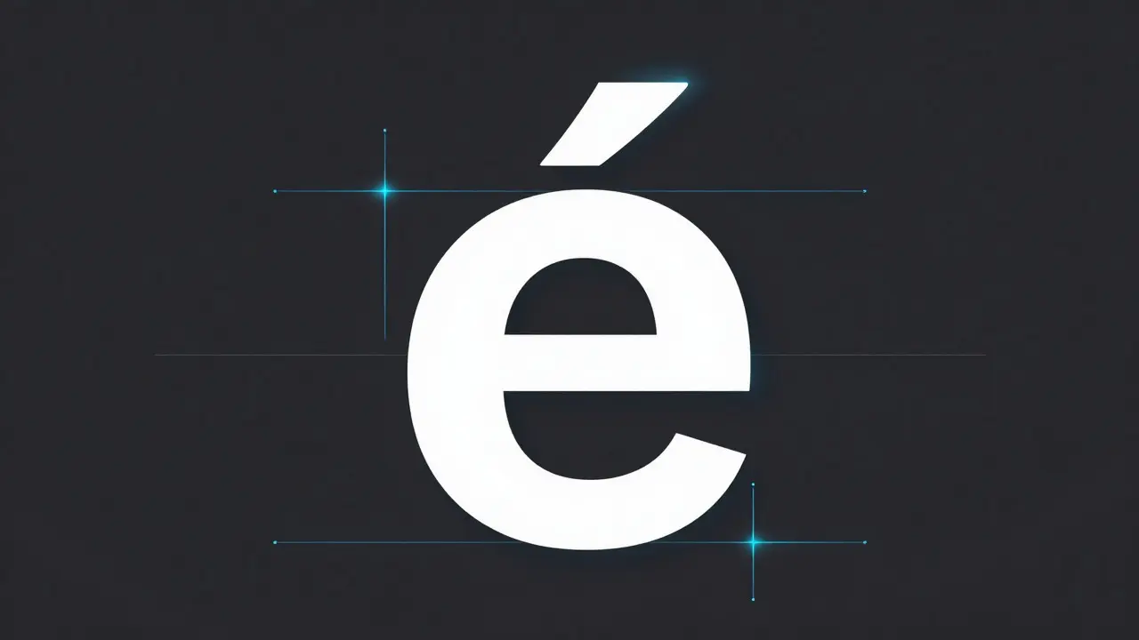 Macro view of a letter with diacritic marks and vertical metric guidelines