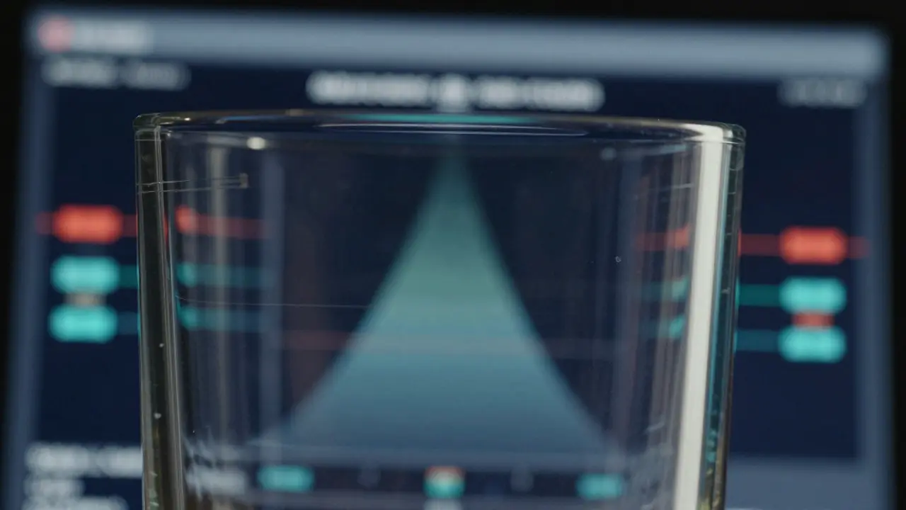 Macro view of glass overlay blurring and distorting an abstract digital background