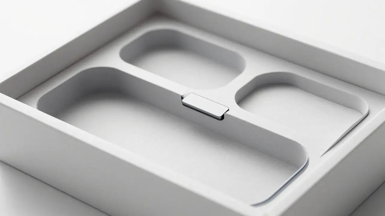 Macro view of intricate die-cut paper trays inside a premium package