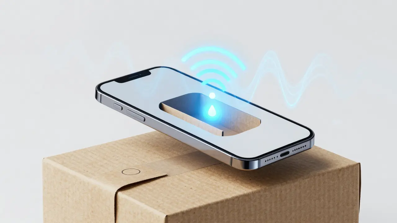 Smartphone using NFC to verify authenticity of sustainable packaging