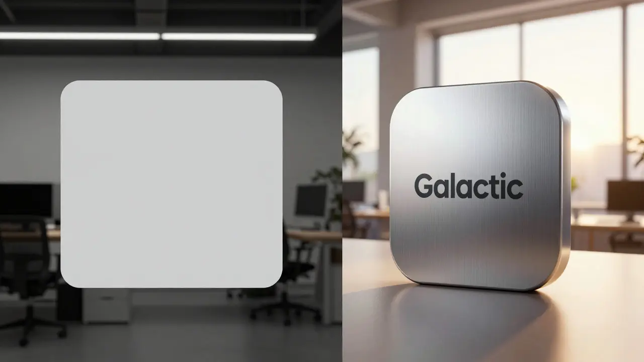 Split screen comparing dull grey UI elements with textured silver under different lights
